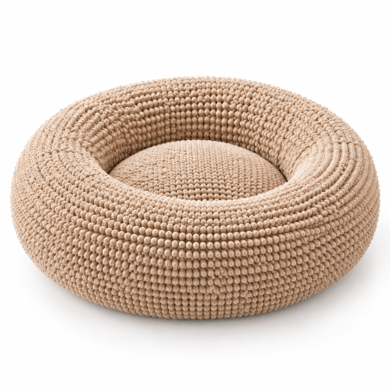 Custom Beaded Donut Pet Bed Manufacturer in China | OEM & ODM Beige Textured Round Dog & Cat Bed